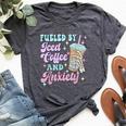 Retro Groovy Coffee Fueled By Iced Coffee And Anxiety Bella Canvas T-shirt Heather Dark Grey