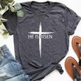 He Is Risen Pocket Christian Easter Jesus Religious Cross Bella Canvas T-shirt Heather Dark Grey