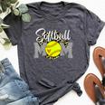 Softball Mom Leopard Softball Mom Mother's Day 2024 Bella Canvas T-shirt Heather Dark Grey