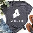 Teacher Red For Ed Maine Public Education Bella Canvas T-shirt Heather Dark Grey