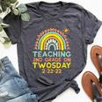 Teaching 2Nd Grade Twosday 2-22-22 Rainbow 2S Teacher Women Bella Canvas T-shirt Heather Dark Grey