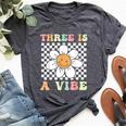 Three Is A Vibe Cute Groovy 3Rd Birthday Party Daisy Flower Bella Canvas T-shirt Heather Dark Grey