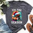 Tis The Season Football Mom Christmas Santa Hat Colorful Bella Canvas T-shirt Heather Dark Grey