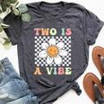 Two Is A Vibe Cute Groovy 2Nd Birthday Party Daisy Flower Bella Canvas T-shirt Heather Dark Grey