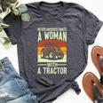 Never Underestimate A Woman With A Tractor Farmer Bella Canvas T-shirt Heather Dark Grey