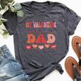 My Valentine Calls Me Dad Retro Groovy Valentines Day Bella Canvas T-shirt Heather Dark Grey