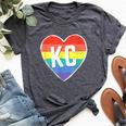 Vintage Rainbow Heart Kc Bella Canvas T-shirt Heather Dark Grey