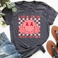 I Wear Red For Instead Autism-Acceptance Groovy Smile Face Bella Canvas T-shirt Heather Dark Grey