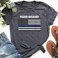 My Wife Is A Police Officer Proud Husband Blue Line Bella Canvas T-shirt Heather Dark Grey