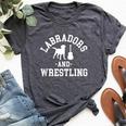 Yellow Black Chocolate Lab Mom Dad And Wrestling Labrador Bella Canvas T-shirt Heather Dark Grey