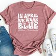 In April We Wear Blue Groovy Autism Awareness Bella Canvas T-shirt Heather Mauve