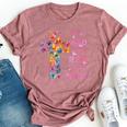 Blessed By God Loved By Jesus Butterfly Cross Bella Canvas T-shirt Heather Mauve
