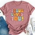 Christian Jesus Loves You Groovy Vintage Cute Kid Girl Women Bella Canvas T-shirt Heather Mauve