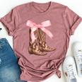 Coquette Pink Bow Cowboy Boots Cute Y2k N Girls Women Bella Canvas T-shirt Heather Mauve