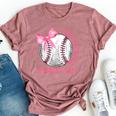 Cute Bow Coquette Little Sister Biggest Fan Baseball Girls Bella Canvas T-shirt Heather Mauve