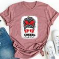 Cute Cheer Mom For Cheerleader Mom Red Messy Bun Mom Bella Canvas T-shirt Heather Mauve