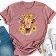 Cute Scottish Highland Cow Wearing Sunflower Bandana Heifer Bella Canvas T-shirt Heather Mauve