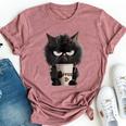 Angry Black Cat Drinking Coffee Loves Coffee Pet Bella Canvas T-shirt Heather Mauve