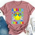 Retro Groovy Autism Awareness Hippie Smile Face Boy Girl Kid Bella Canvas T-shirt Heather Mauve