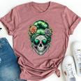 St Pattys Day Skull Bun Messy Irish Women Bella Canvas T-shirt Heather Mauve