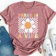 Three Is A Vibe Cute Groovy 3Rd Birthday Party Daisy Flower Bella Canvas T-shirt Heather Mauve