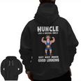 Uncle Huncle Mustache Bodybuilder Gym Workout Zip Up Hoodie Back Print