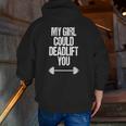 Deadlift Weightlifting Barbell Fitness Outfit Zip Up Hoodie Back Print