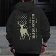 Best Buckin' Dad Camouflage American Flag Deer Hunting Zip Up Hoodie Back Print