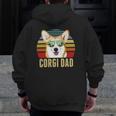 Corgi Dog Dad Vintage Retro Sunset Beach Vibe Fathers Day Zip Up Hoodie Back Print