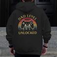 Father's Day Dad Level Unlocked 2021 Vintage Gamer Zip Up Hoodie Back Print
