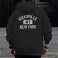 Hicksville Ny New York Gym Style Distressed White Print Zip Up Hoodie Back Print
