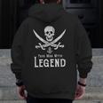 Papa Man Myth Legend Vintage Pirate Skull Sword Father's Day Zip Up Hoodie Back Print