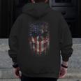 Patriotic Military American Flag Skull Zip Up Hoodie Back Print