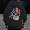 Pirate 4Th Of July Men Distressed Usa Skull American Flag Zip Up Hoodie Back Print