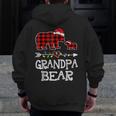 Red Plaid Grandpa Bear & Kid Christmas Light Santa Hat Zip Up Hoodie Back Print
