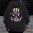 Sugar Skull Us Flag Hat Fourth 4Th Of July Patriotic Mexican Zip Up Hoodie Back Print