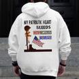 My Patriotic Heart Bleeds Red White & Blue Veteran Zip Up Hoodie Back Print