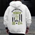 Never Underestimate A Woman Veteran Veterans Day Graphic Veteran Zip Up Hoodie Back Print