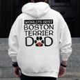 World's Best Boston Terrier Dad Dog Owner Paw Print Zip Up Hoodie Back Print