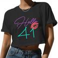 41St Birthday Hello 41 Kiss Purple Bday Women Women Cropped T-shirt