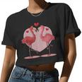 Animal Love Valentines Day Cute Flamingo Pink Heart Women Cropped T-shirt