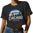 Chicago Illinois Flag Vintage Skyline Women Women Cropped T-shirt