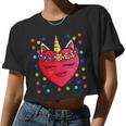 Cute Heart Unicorn Face Valentine's Day For Girls Women Cropped T-shirt