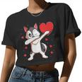 Dabbing Siberian Husky Heart Valentines Day Boys Girls Women Cropped T-shirt