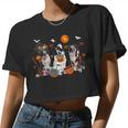 Dog Border Collie Three Border Collie Dogs Witch Scary Mummy Halloween Zombie Women Cropped T-shirt