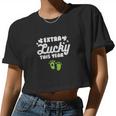 Extra Lucky St Patricks Day Pregnancy Announcement Mom Women Cropped T-shirt