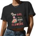 Watercolor Girl Run On Jesus And Flowers Women Cropped T-shirt