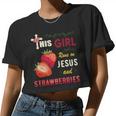 Watercolor Girl Run On Jesus And Strawberries Women Cropped T-shirt