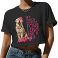 Golden Retriever My Shadow Has Four Legs And A Tail Flower Women Cropped T-shirt