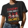 I Love My Third Grade Gnomies Valentine Heart Teacher Women Cropped T-shirt